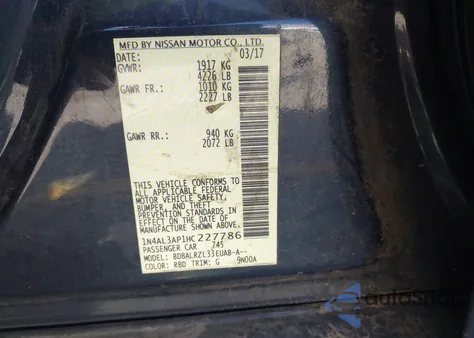 2017 Nissan Altima 2.5 Sl from USA, damaged, VIN 1N4AL3AP1HC227786